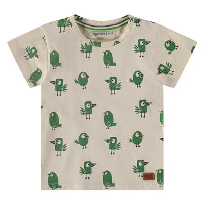 BABYFACE - T-shirt écru MC + oiseaux vert