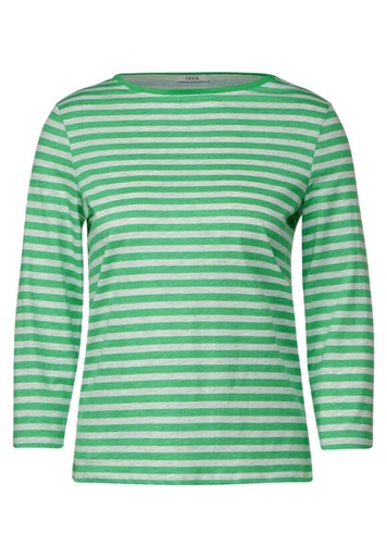 [320858-15455] CECIL - T-shirt rayé écru et vert manche 3/4